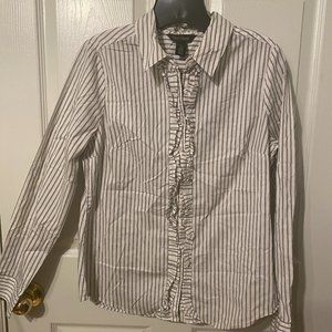WHBM Long Sleeve Black White Stripes Blouse Button Up Shirt\
